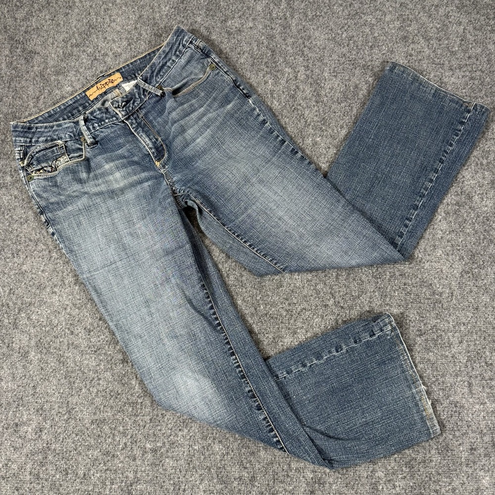 👖 Hippie Brand Flare Jeans Womens 8 Blue Denim Embroidered Low Rise Boho Y2K